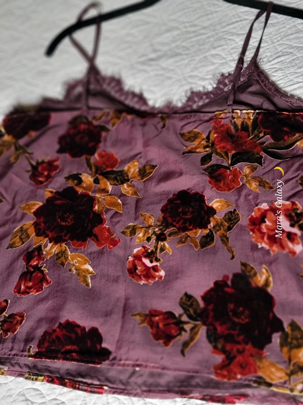 a.n.a Velvet Burnout Floral Camisole Lace Trim Top